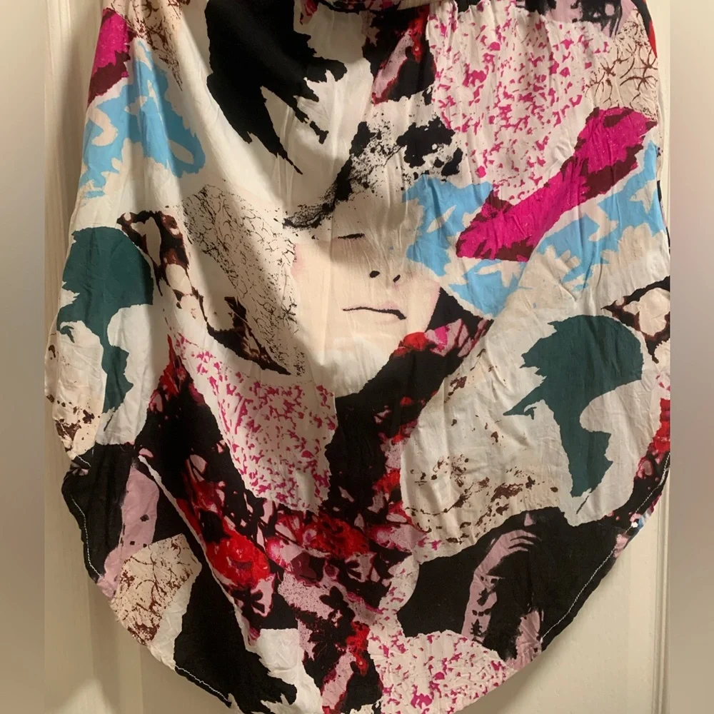Funky unique artsy colorful mid length skirt elastic waist lined pop art print - Picture 8 of 12